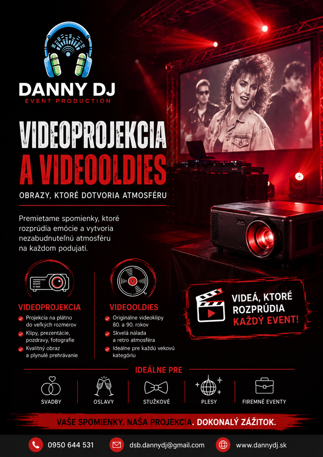 Videoprojekcia, videooldies, premietanie videoklipov